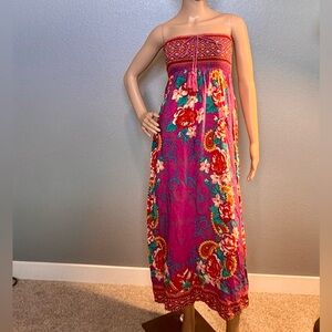 Flying Tomato Small Tassels Colorful Boho Smocked Midi Dress Beachy Size S